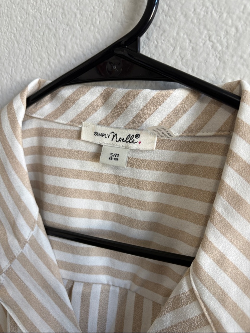 Tan and White Striped Short-Sleeve Button-Up Shirt - Picture 2 of 2